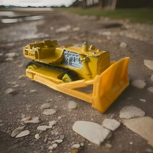 Micro Action Construction Bulldozer Yellow Cat Caterpillar Vehicle Funrise 1988 - Picture 1 of 6