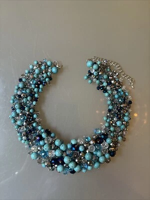 Colar Anthropologie contas bolha cintilante cristal turquesa babador declaração novo sem etiquetas - Imagem 1 de 4