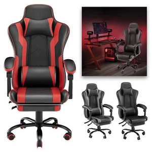 Gaming-Stuhl Bürostuhl PC-Stuhl Höhenverstellbar mit Fußstütze Rollen Max 150kg - Bild 1 von 16