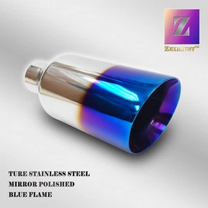 5in BIG Blue Flame Exhaust Tip 2.5in Inlet 12in L Angle Double Wall Louder Sound - Picture 1 of 2