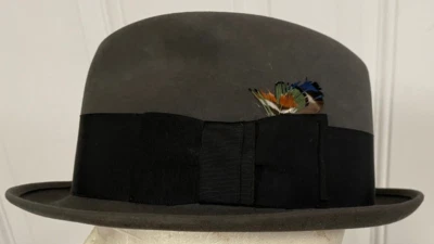 Vintage Royal Stetson Dark Grey & Black Hat Band Fedora with Feather Dexter MO - Image 1 of 4