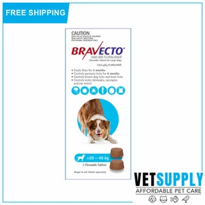 Bravecto Large Dogs 20-40kg Blue 2 Chew Kills FLEAS and TICKS, TREATS EAR MITES - Picture 1 of 1