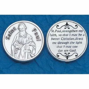 St. Saint Paul with Prayer to St Paul - Silver tone Pocket Coin - Picture 1 of 4