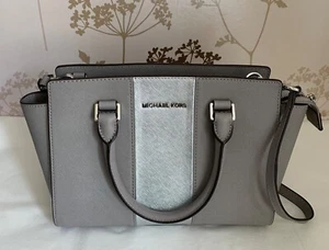 MICHAEL KORS Selma Grey/Silver Stripe Bag, Medium Size 28x22x12 cm, Zip top - Picture 1 of 7