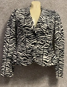 Calvin Klein Womens Linen Zebra Striped Peplum Blazer Jacket Size 2P - Picture 1 of 14