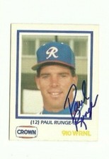 Paul Runge 1987 Crown Richmond Braves autographed auto signed card 