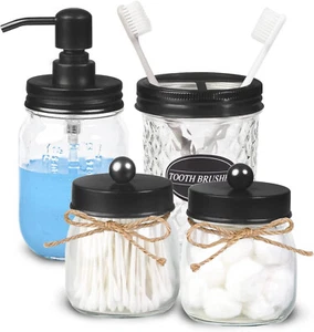 Mason Jar Bathroom Accessories Set Decorative Soap Dispenser & Toothbrush Holder - Picture 1 of 8