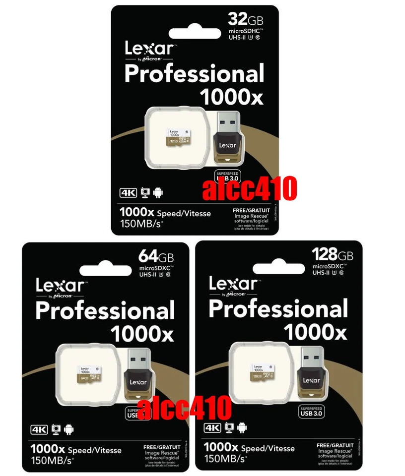 Lexar 32GB 64GB 128GB 1000x 150MB/s Micro SD SDHC SDXC UHS-II U3 Reader GoPro AU - Image 1 of 1