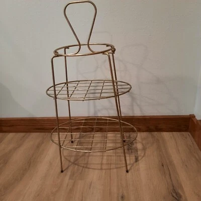 Metal Ovalado De Colección 2 Niveles Estante Planta Soporte Latón Color Baño 4 Patas. 25×9×13 Foto 1 de 4