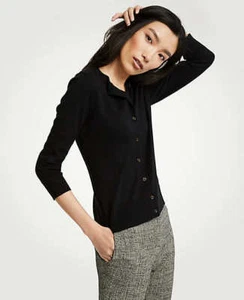 Ann Taylor - Cardigan Ann Petite Large PL nero o blu $70 (U93) - Foto 1 di 7
