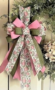 FARMHOUSE SPRING FLORAL WIRED BOW for DOOR WREATH, SWAG, LANTERN, POST # 203 rb - Picture 1 of 3