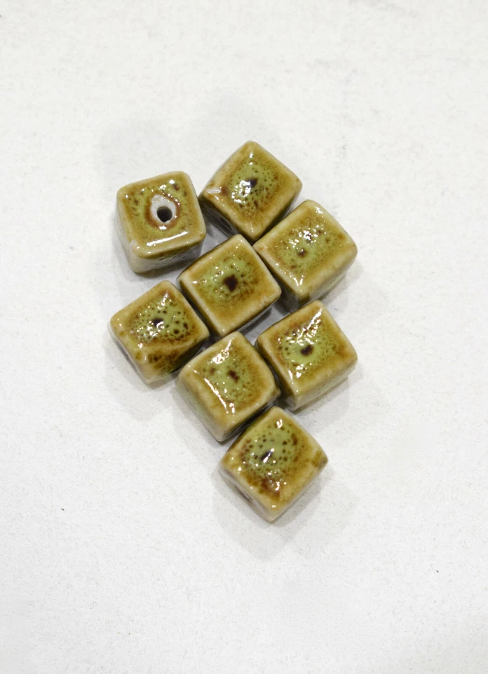 Beads Moss Green Porcelain Cube Beads 10mm  - Image 1 of 1