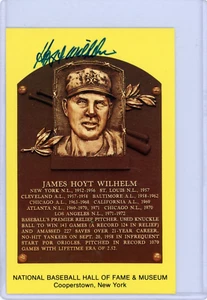 Hoyt Wilhelm Signed Yellow Hall of Fame Plaque Postcard JSA Auto HOF Post Card - Picture 1 of 3