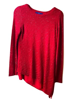Suéter para mujer Apt 9 tejido rojo lentejuelas forrado dobladillo asimétrico talla mediana Foto 1 de 4