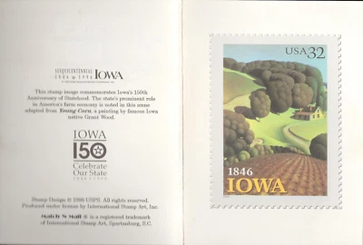 1996 FDC - Scott# 3088 - Iowa Statehood - Folio  #A - Image 1 of 2