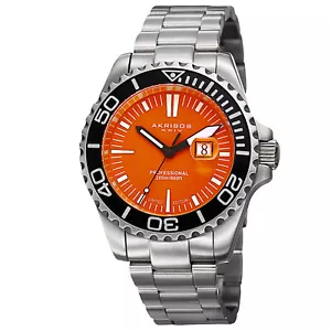 Herren Akribos XXIV AK735OR Limited Edition orange Zifferblatt Taucher Datum Armbanduhr - Bild 1 von 4