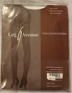 Leg Avenue Pantyhose Fishnet Suspender White 1402 Up To 160 Lbs New - Picture 1 of 3