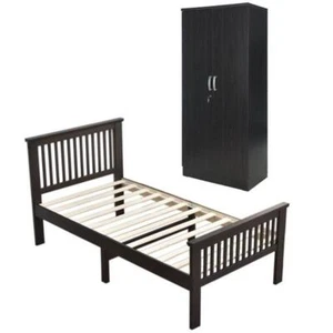 Home Square 2-Piece Set with Armoire Wardrobe Cabinet and Pine Twin Bed - Picture 1 of 17