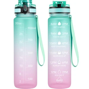 Water Bottle, 32oz Motivational Sports Water Bottle with Time Marker - Times ... - Picture 1 of 8