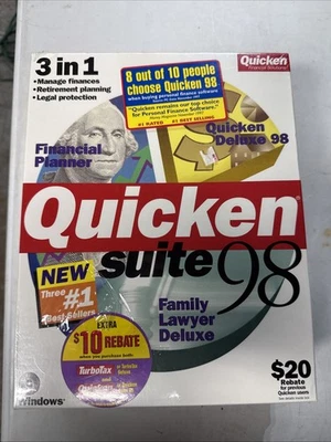 Quicken Suite 98, Family, Lawyer, Deluxe Windows Software Brand New / Sealed - Image 1 of 4