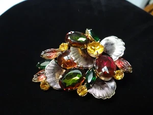 Vintage DeLizza & Elster JULIANA Watermelon Molded Glass Stones Brooch Pin - Picture 1 of 15