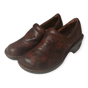BOC Born Shoes Womens Brown Peggy Tooled Leather Paisley Embossed Clogs Size 8 - Picture 1 of 8