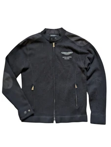 Hackett Aston Martin Sweater M/L Full Zip Black Wool/Suede - Picture 1 of 5