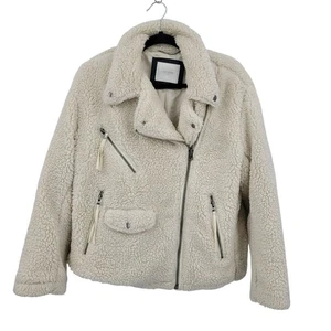 Lucky Brand Ivory Vegan Faux Shearling Sherpa Moto Jacke Damen Gr. L Teddybär - Bild 1 von 12