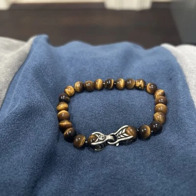 Pulsera David Yurman 8mm Cuentas Espirituales Plata de Ley con Ojo de Tigre 8.5" Foto 1 de 3
