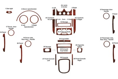 Kit de cubierta de tablero interior Chevrolet Aveo 2004-2006 en madera aspecto caoba 29 piezas Foto 1 de 4