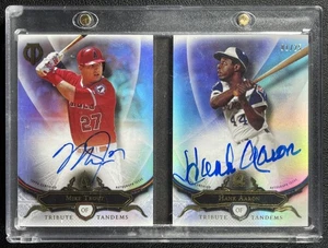HANK AARON MIKE TROUT 2016 TOPPS TRIBUTE TANDEM DUAL ON-CARD AUTO BOOK 1/25 - Picture 1 of 2