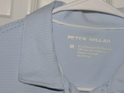 Женская рубашка-поло для гольфа PETER MILLAR средний размер синяя белая полоса носилась один раз корона - Изображение 1 из 4