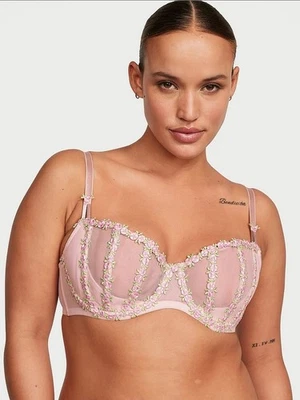 Victoria's Secret Bra Dream Angels Balconette Pink Rosebud Embroidered 38D - Image 1 of 4