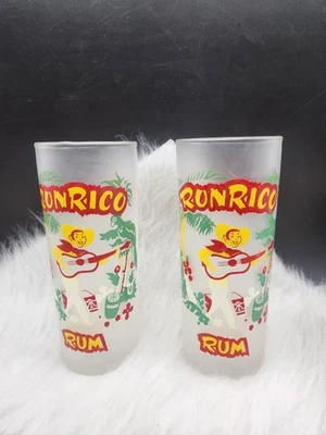 Ronrico Rum Frosted Glasses Set of 2 Vintage MCM Retro Barware 1950s 6" Tall - Image 1 of 4