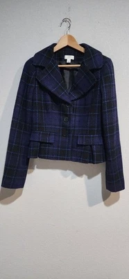 Abrigo Chaqueta Ann Taylor LOFT Azul Marino Cuadros Tweed Talla 4 Business Foto 1 de 4