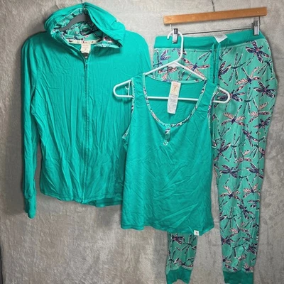 Munki Munki Libélula Pijama Conjunto de Salón Mujer XL Tanque Sudadera con Capucha Pantalones Bambú Foto 1 de 4