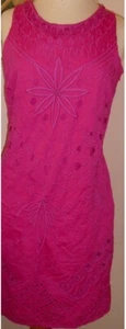Hot Cerise Pink Cotton Embroidered Summer Shift Dress Size 22 BNWOT by M & Co. - Picture 1 of 5