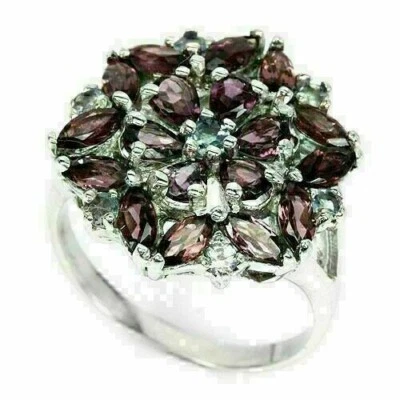 Anillo de Plata Rodolita Tanzanita Gemas Genuinas Sólidas Esterlina Talla P 1/2 EE. UU. 8 Foto 1 de 4