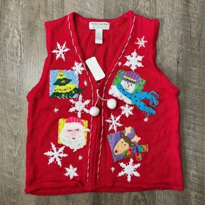 Vintage Deadstock Christmas Cottage Knit Sweater Zip Vest Womens Size Large - Image 1 of 4