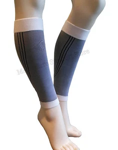 Calf Leg Running Gym Compression Sleeve Socks Shin Support Brace Guard Wh/Grey - Foto 1 di 5