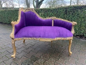 Sofa Vintage French Louis XVI Corner Gold Gilded Beech Purple Velvet Seating - Picture 1 of 11