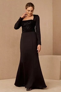 mBHLDN x Amsale Farrah Formal Dress Black Sequin Square Neck Size 8 - Picture 1 of 12