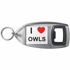 I Love Heart Owls - Plastic Bottle Opener Key Ring New