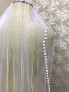 Bridal Veil with beaded Pearls edge fingertip 45'' inches length for bride - Picture 1 of 7