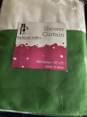 "Cortina de ducha de algodón pesado blanca recortada verde 72"" por 72"" nueva en paquete" Foto 1 de 4