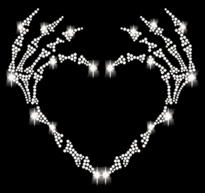 APFELBLÜTE STYLE & ACCESSOIRES Strasssteine Herz Hände Hand Skelett Skull Bügelbild Hotfix Applikation Finger