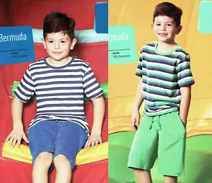 Jungen Bermuda Short Shorts Kinder 100% Baumwolle Hose Blau Grün - Bild 1 von 3