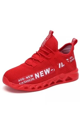 Zapatos de tenis para niños talla 1 para correr correr zapatillas escolares ligeras sin cordones rojas Foto 1 de 4
