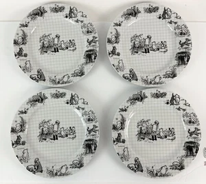 Set Of 4 Disney Classic Winnie The Pooh Bear Sketchbook Dinner Plate 10.5" B&W - Picture 1 of 5