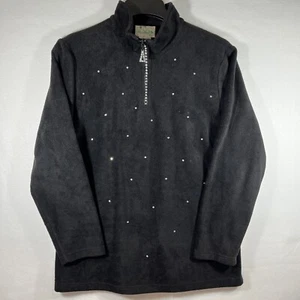 The Quacker Factory, fleece, 1/4 Rhinestone zipper & scattered on front. Medium - Picture 1 of 10
